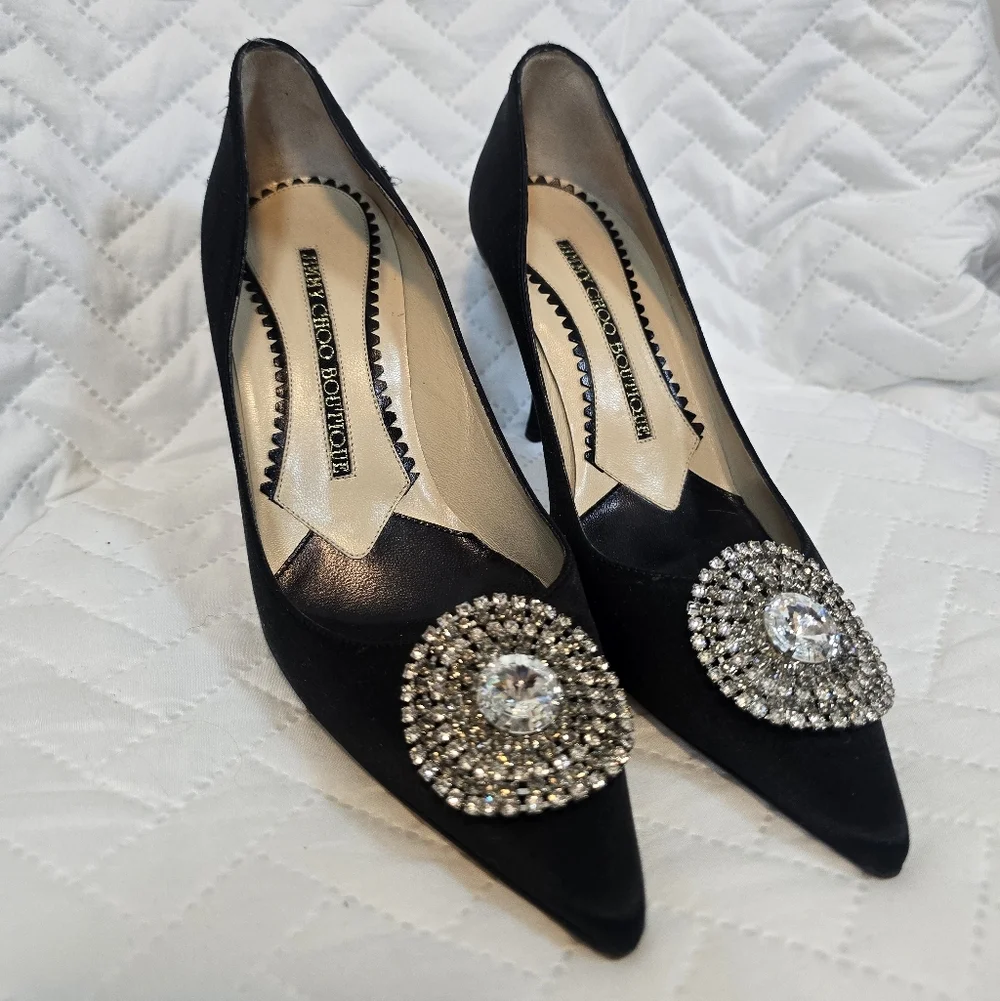 Jimmy Choo Crystal Accent Black Pointed Pumps Heels - Picture 3 of 15